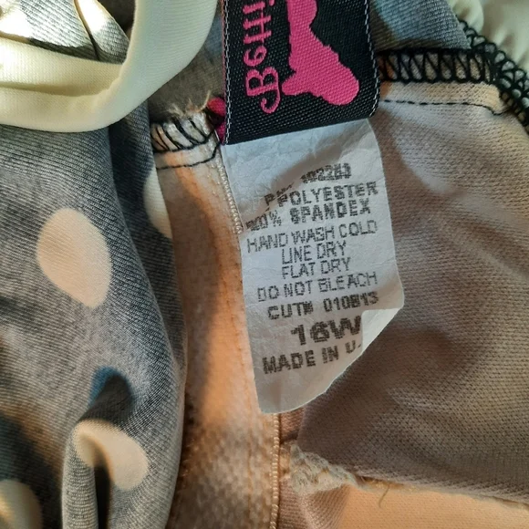 Bettie Page Retro Polka Dot Ruffle Trim One Piece Swim Dress Navy Blue Size 16W - Picture 14 of 16